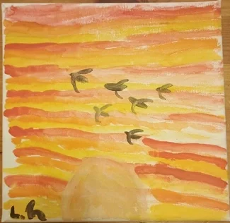 Clouds and birds painting